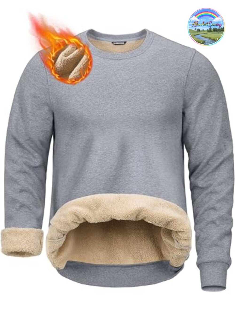 Men's Sherpa Lined Sweatshirt Heavyweight Cotton Fleece Pullover Crew Neck
